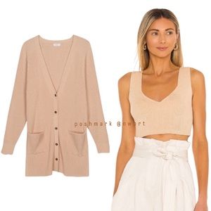A.L.C. Caspian Cardigan Greyson Tank Rib Crop Top Wheat Beige Tan XS S (set)